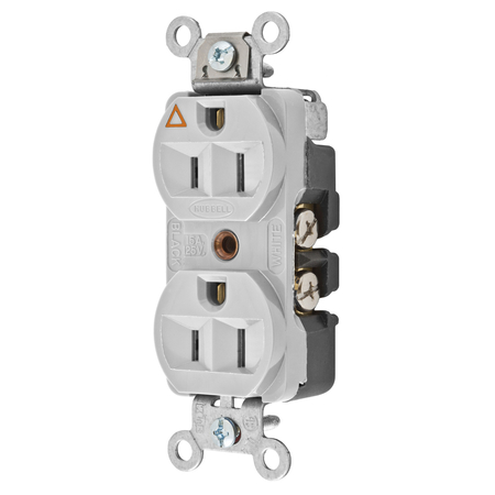 HUBBELL WIRING DEVICE-KELLEMS Straight Blade Devices, Receptacles, Duplex, Hubbell-Pro Heavy Duty, 2-Pole 3-Wire Grounding, 15A 125V, 5-15R, Office White, Isolated Ground. CR5252IGOW